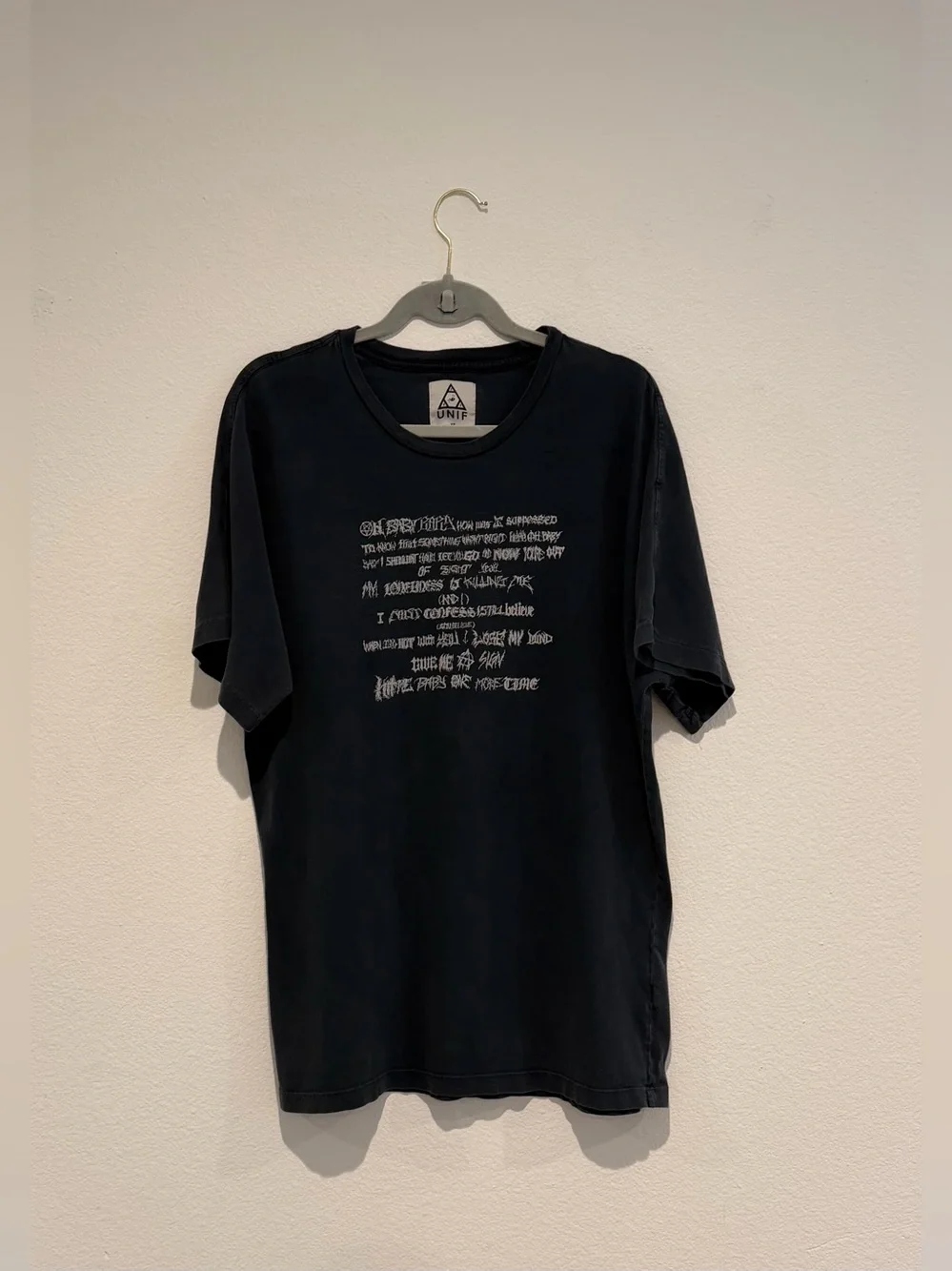 RARE UNIF black grunge oversized shirt Hit Me Baby One More Time Graphic Y2K xs - Picture 6 of 7